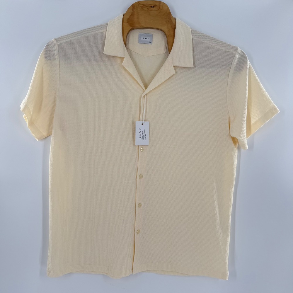 ENVY Mens Cream Textured Short Sleeve Button Down Camp Collar Shirt XXL NEW